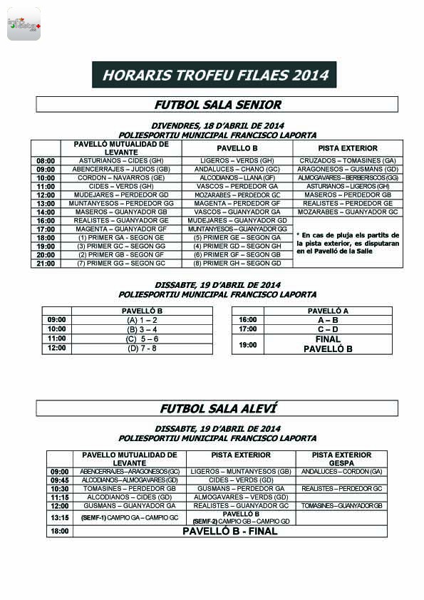 HORARIOS 2014 PER MODALITATS