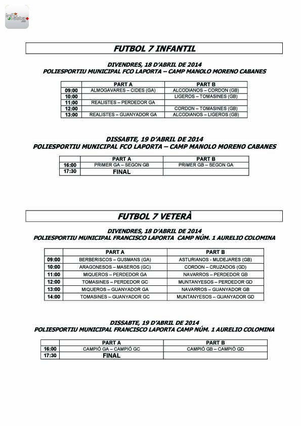 HORARIOS 2014 PER MODALITATS