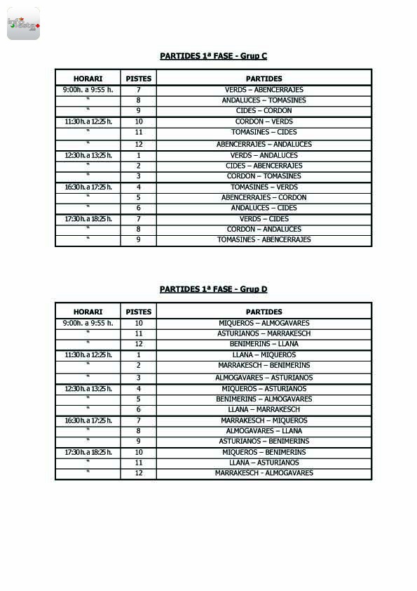 HORARIOS 2014 PER MODALITATS